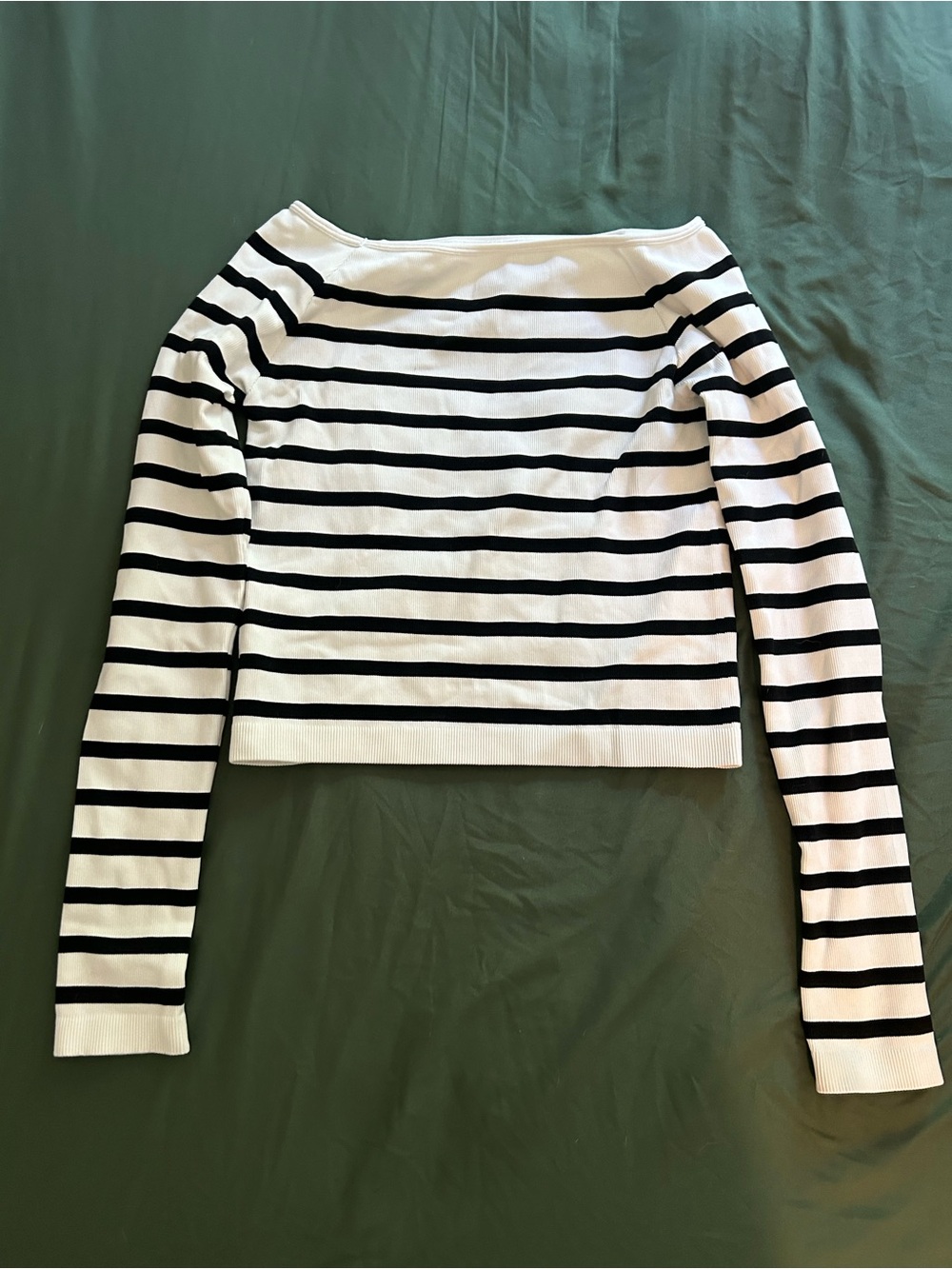 Striped Black & White Long-Sleeve Boatneck Top
